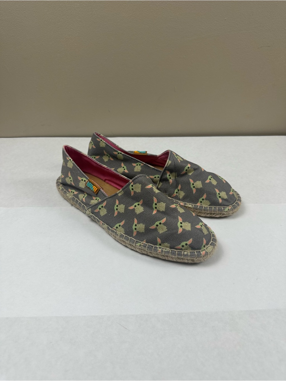 Star Wars Green Baby Yoda Print Espadrille Slip-Ons with Red Lining